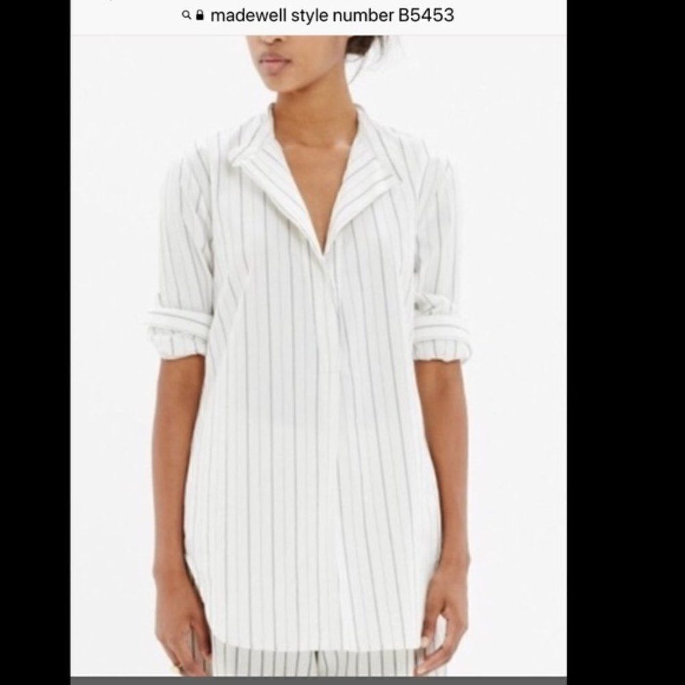 Madewell The Perfect Tunic Size XS Long Sleeve Shirt White Striped Top  B5453